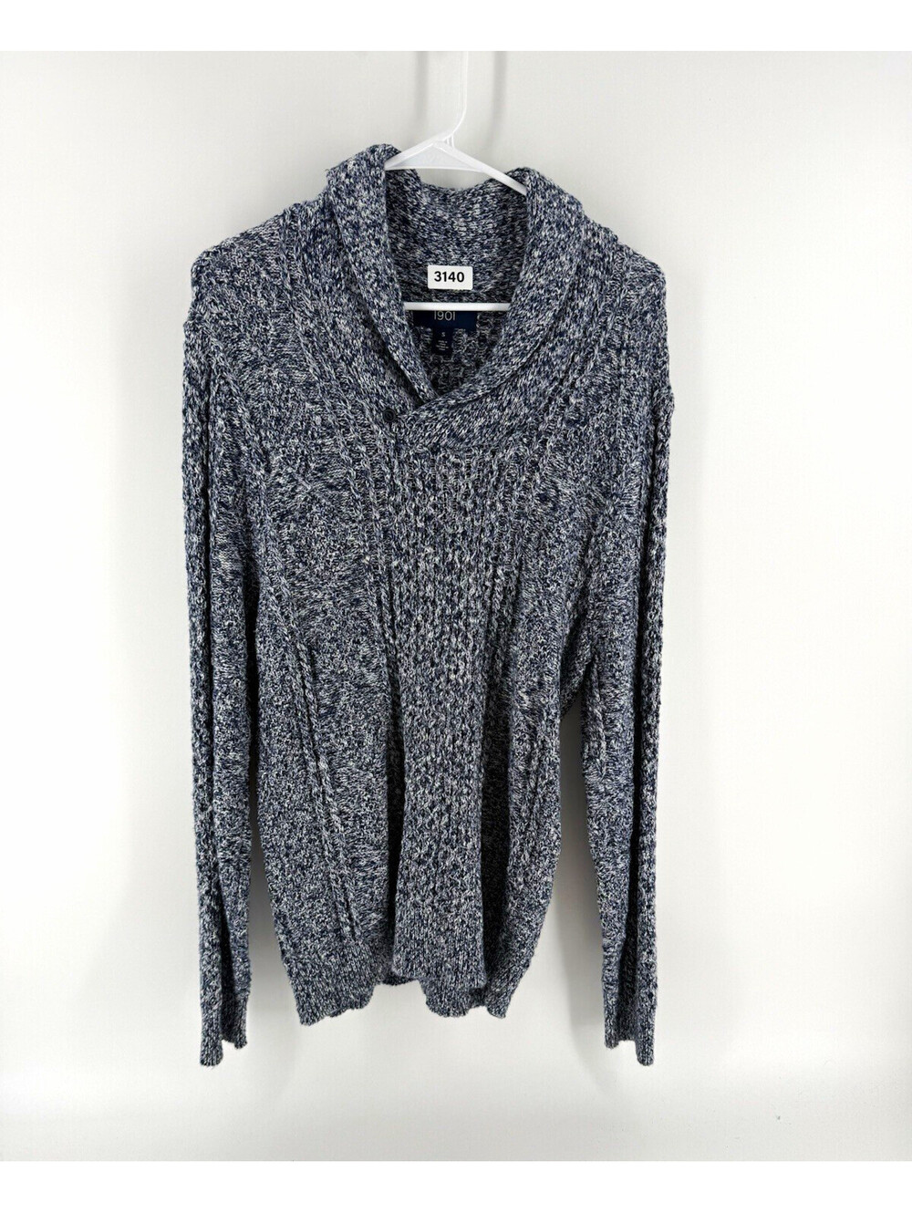 1901 Mens S Gray Marled Cable-Knit Shawl Collar Button Pullover Sweater